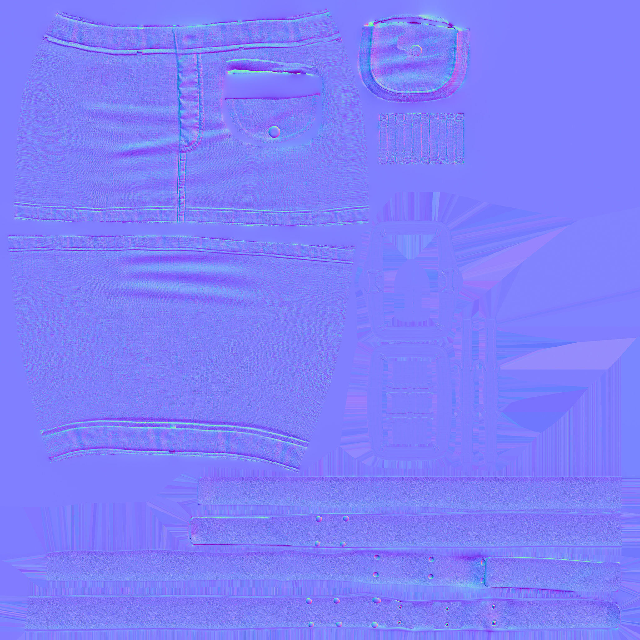 Belt Front Utility Pocket Mini Denim Skirt Low-poly 3D model_10