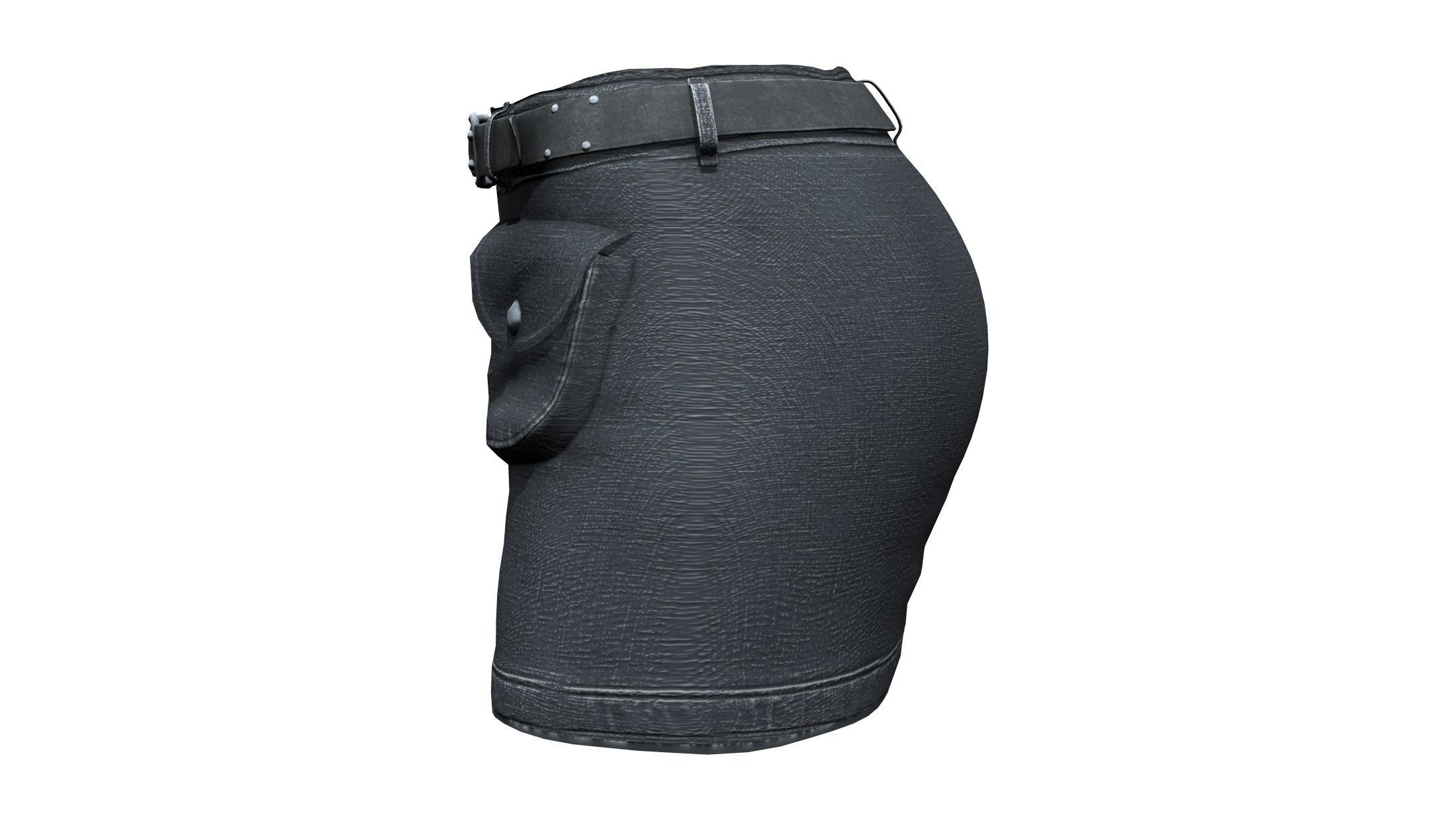 Belt Front Utility Pocket Mini Denim Skirt Low-poly 3D model_3