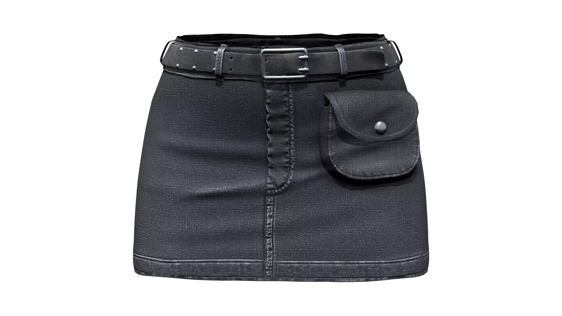 Belt Front Utility Pocket Mini Denim Skirt Low-poly 3D model_0
