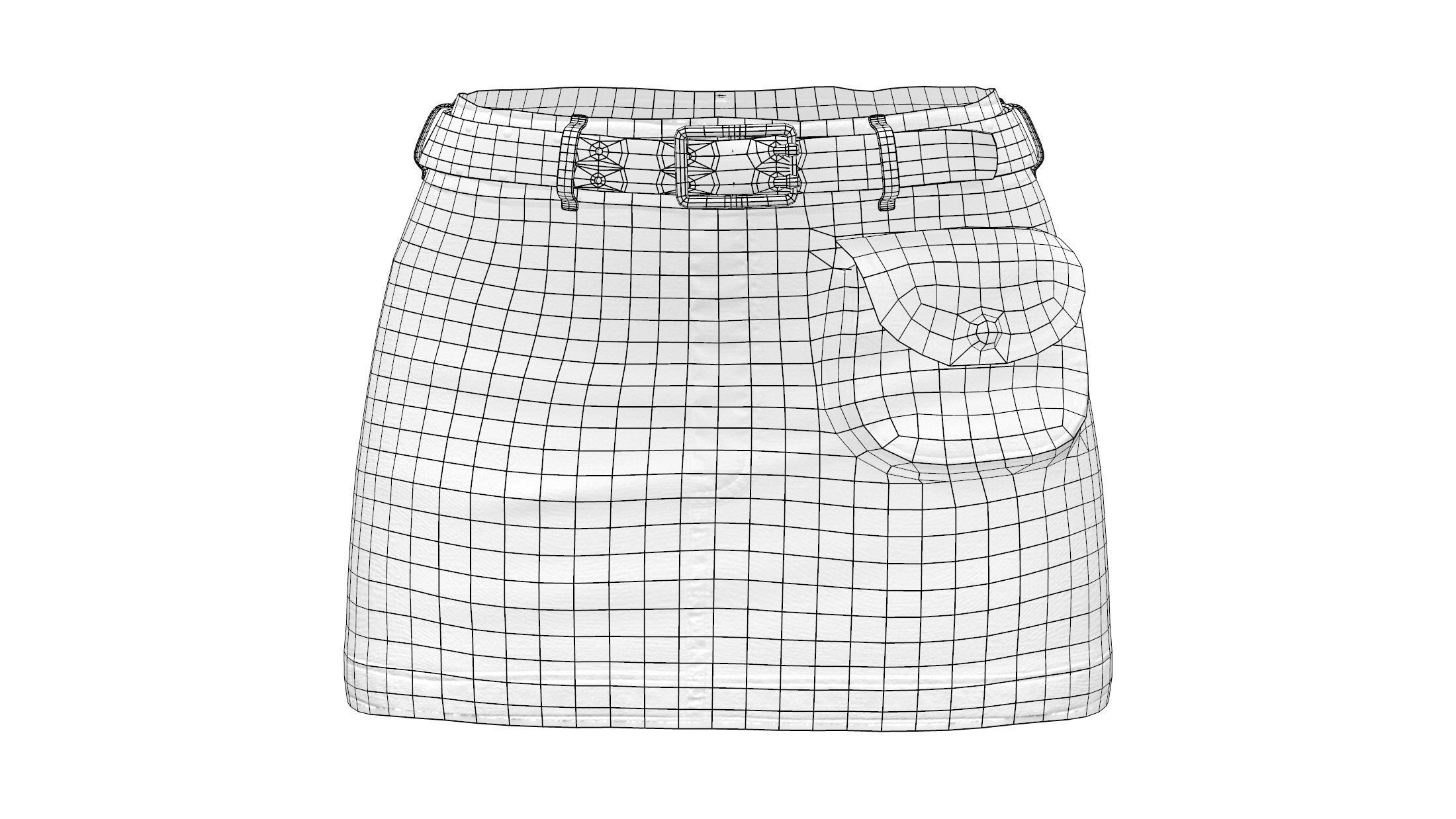 Belt Front Utility Pocket Mini Denim Skirt Low-poly 3D model_6