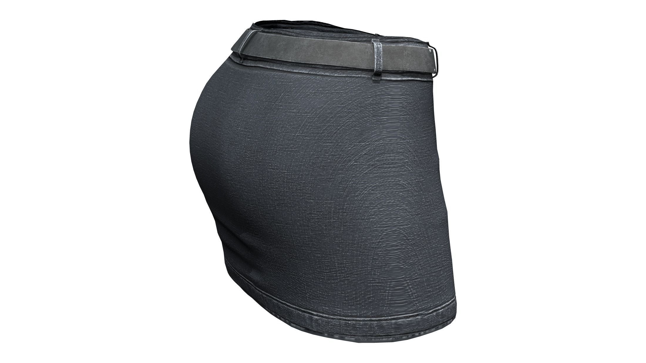 Belt Front Utility Pocket Mini Denim Skirt Low-poly 3D model_5