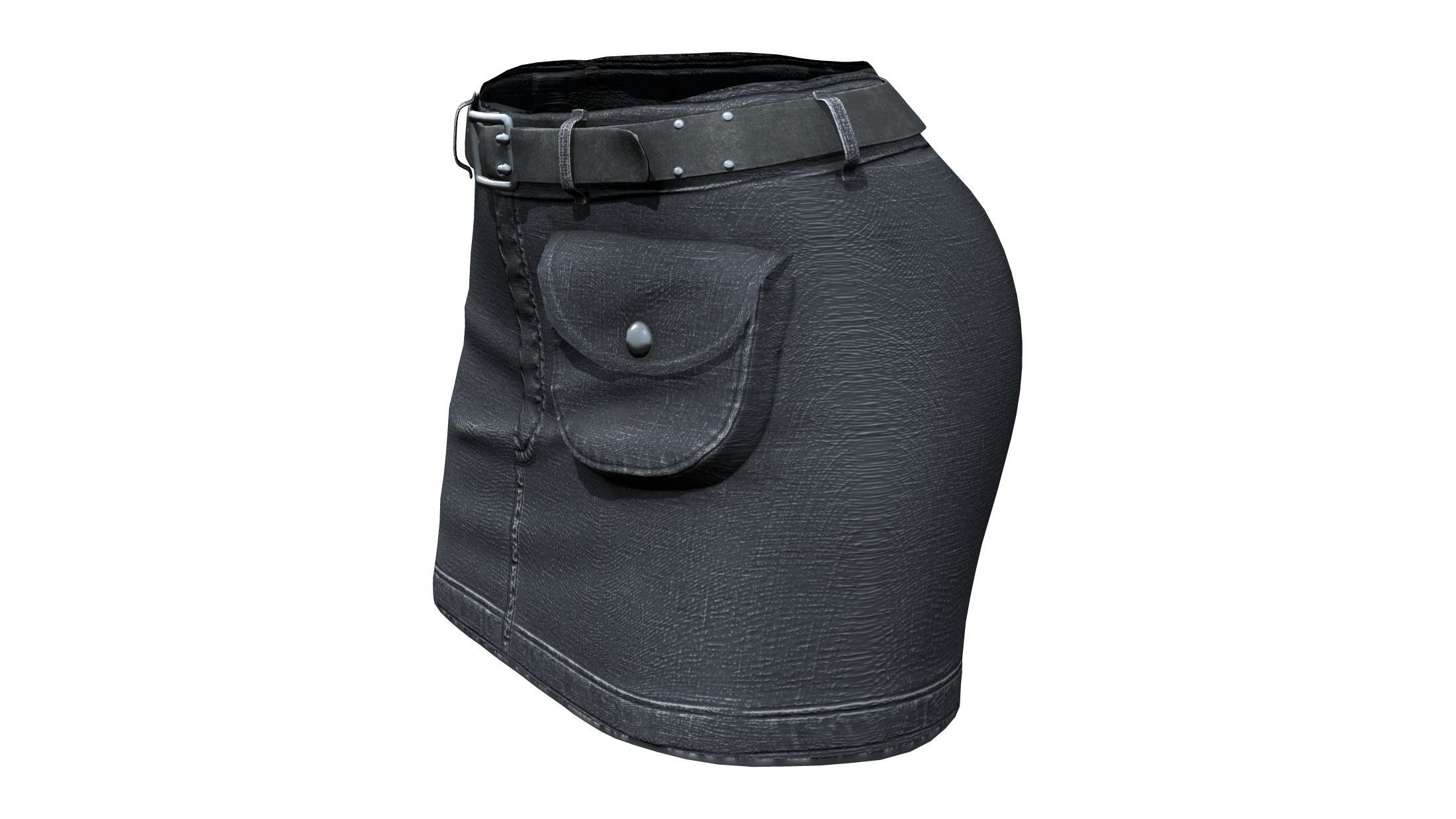 Belt Front Utility Pocket Mini Denim Skirt Low-poly 3D model_2