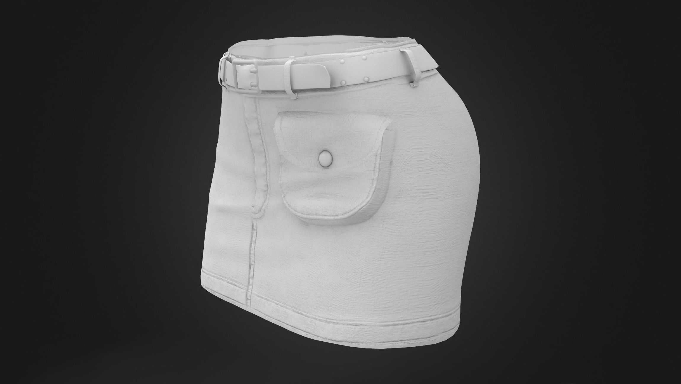 Belt Front Utility Pocket Mini Denim Skirt Low-poly 3D model_8