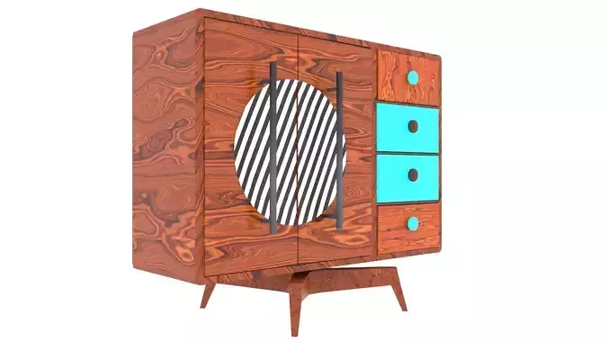 wardrobe wooden cabinet with turquoise drawers