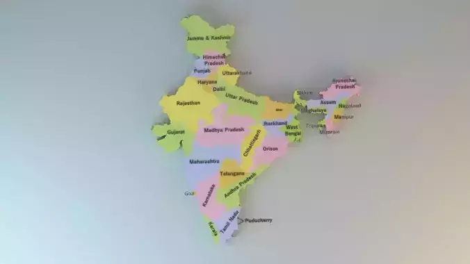 India  Map with states name low poly 3d model 