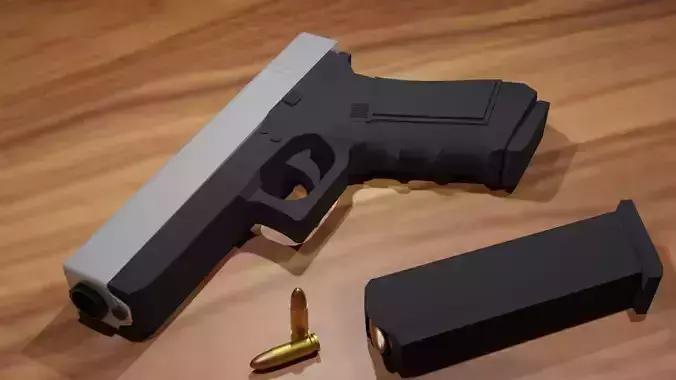 Glock Low-poly model gun on wooden table