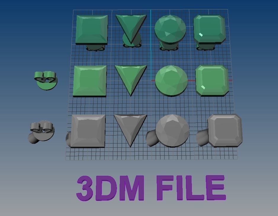 Diamond Shape Stud Earring Mix Size 3D print model_3