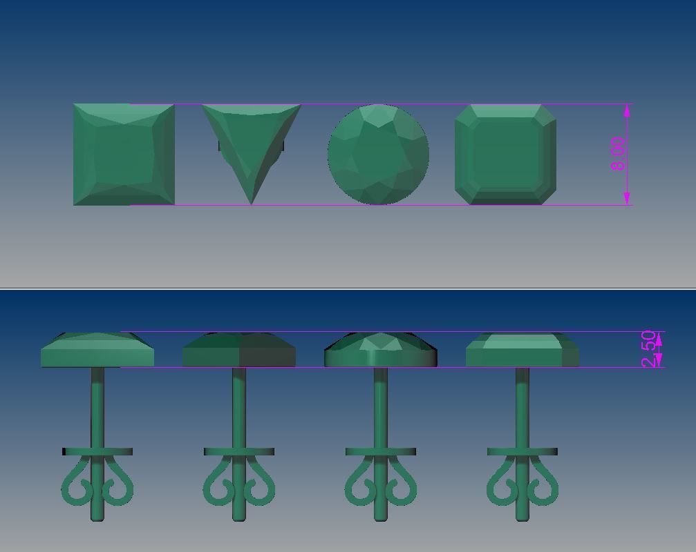 Diamond Shape Stud Earring Mix Size 3D print model_7