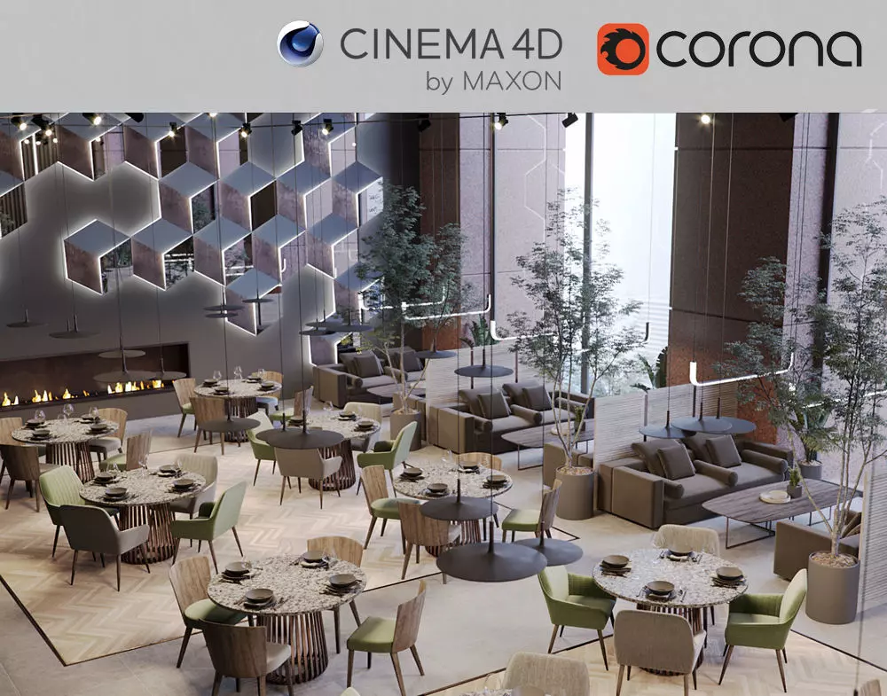 Corona - C4D Scene files - Luxury Restaurant Interior 3D model_0