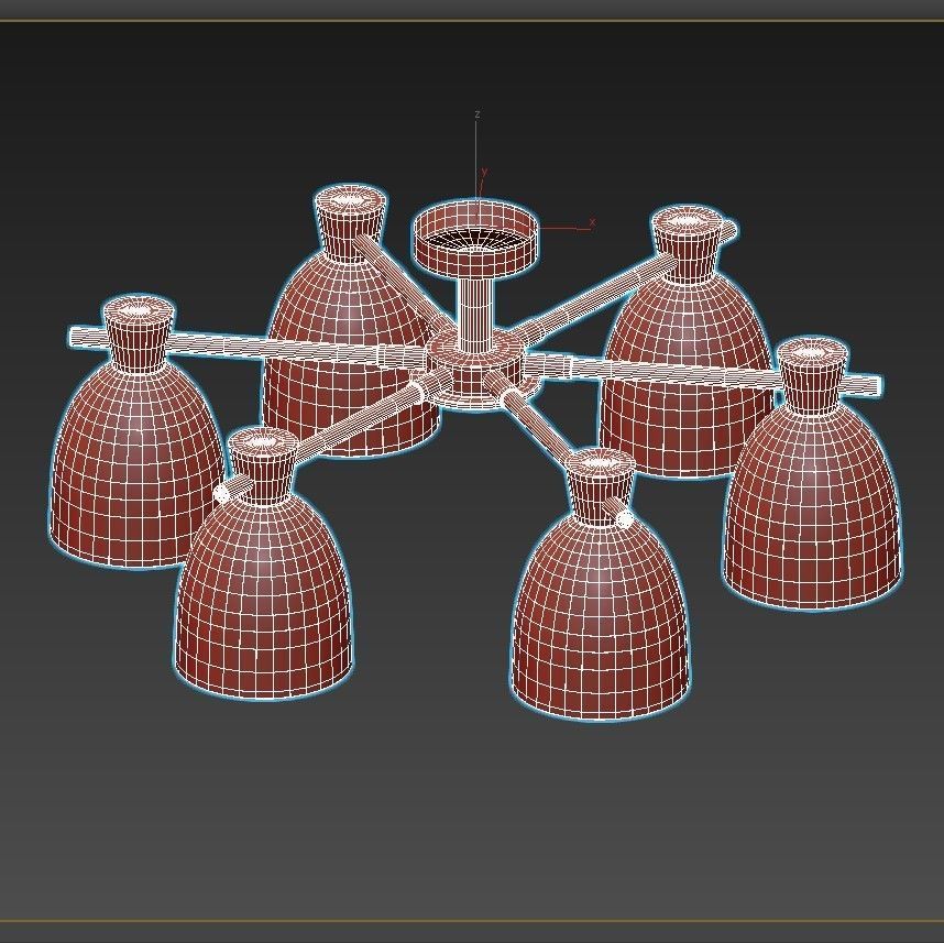 folke six light ceiling fixture gold 3D model_3