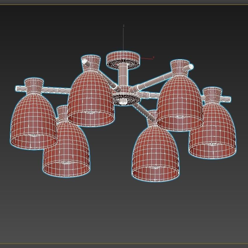 folke six light ceiling fixture gold 3D model_2
