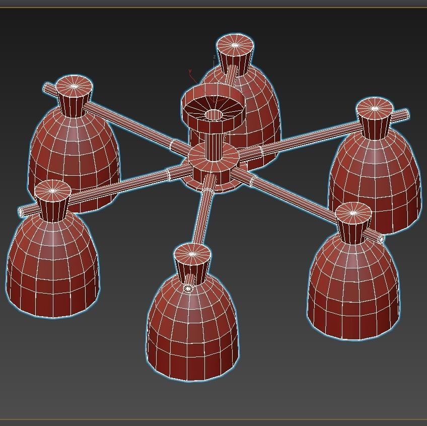 folke six light ceiling fixture gold 3D model_5