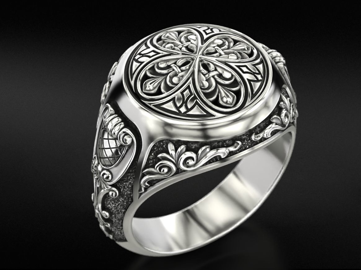 Antique patterned ring 709 3D print model_6