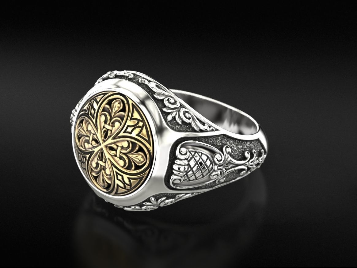 Antique patterned ring 709 3D print model_4
