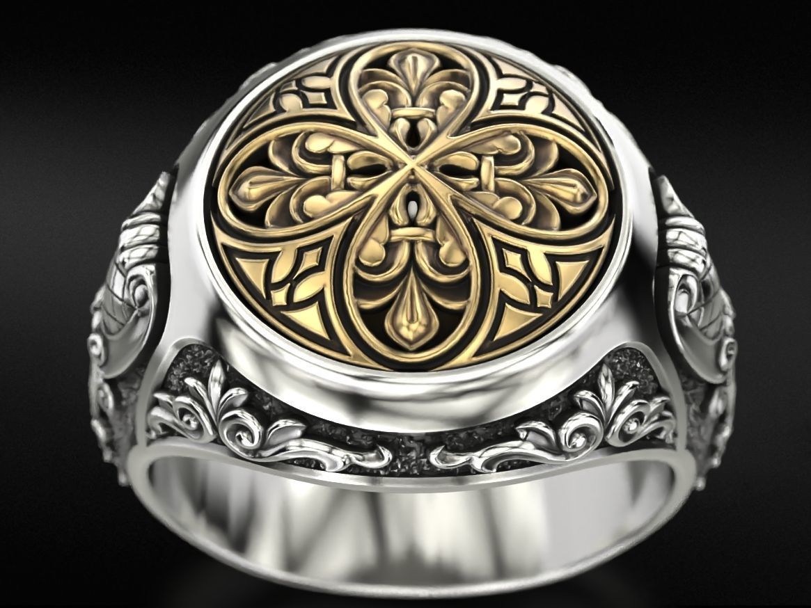 Antique patterned ring 709 3D print model_7