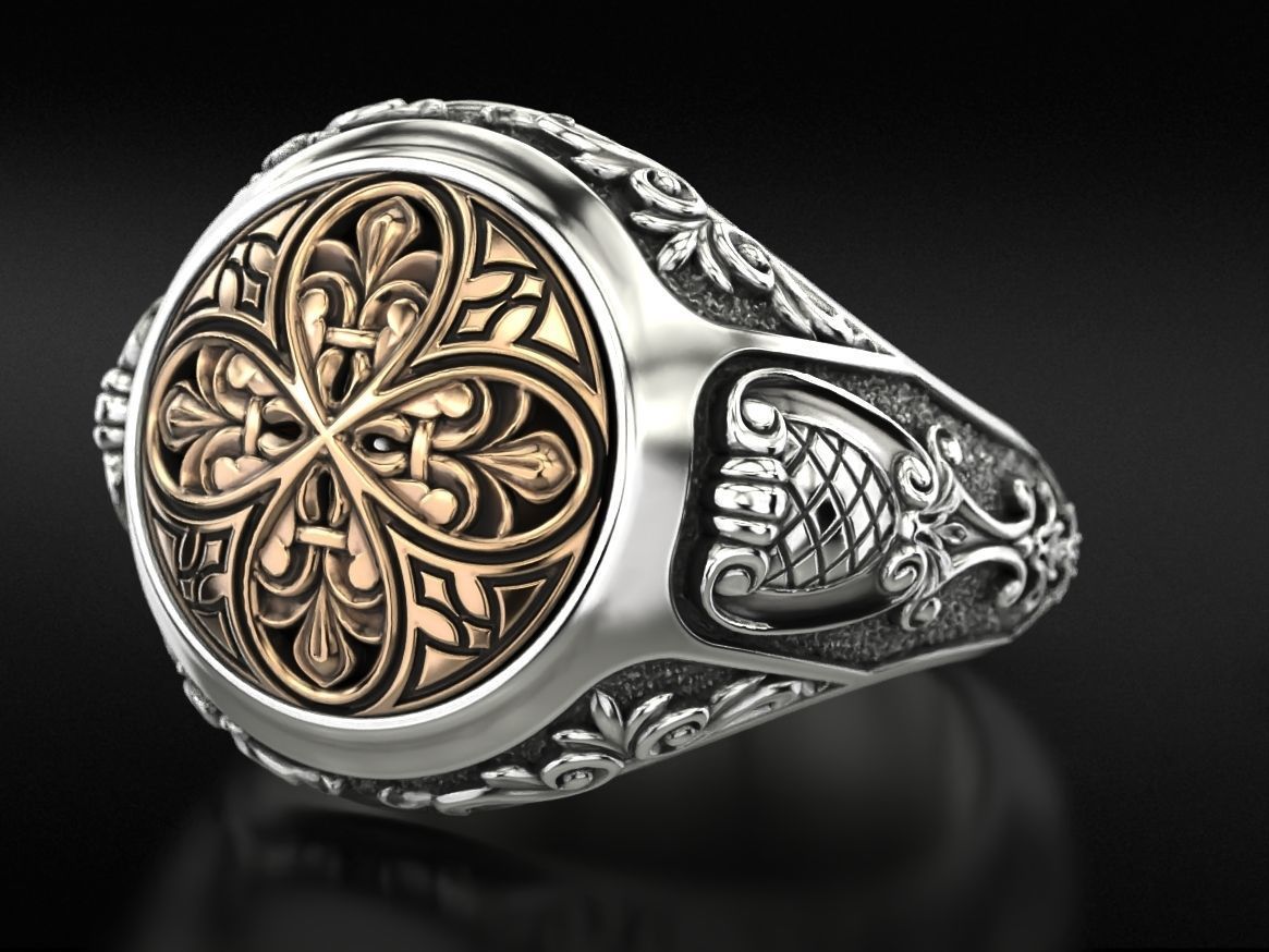 Antique patterned ring 709 3D print model_5