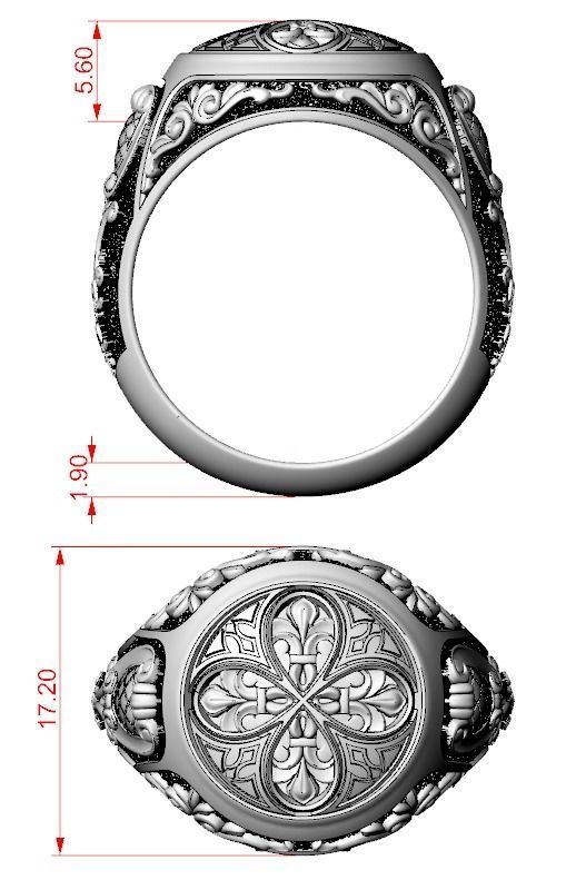 Antique patterned ring 709 3D print model_11