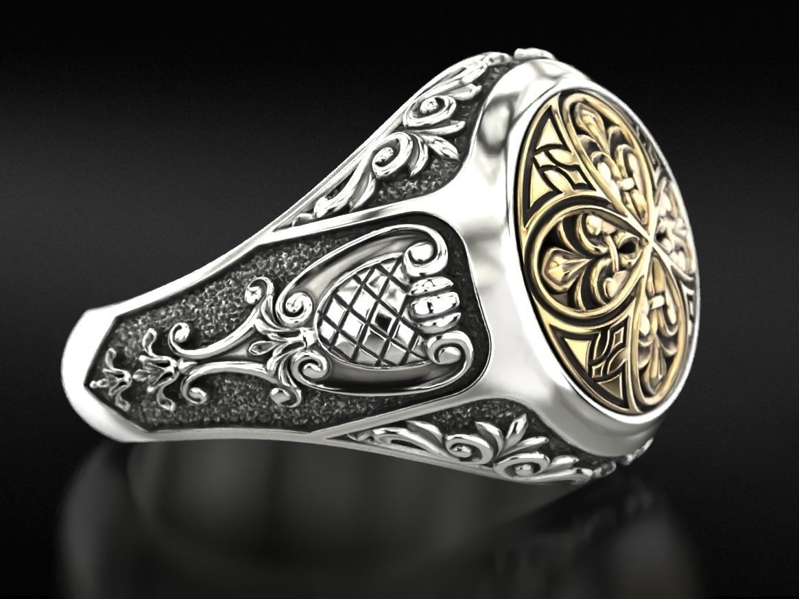 Antique patterned ring 709 3D print model_3