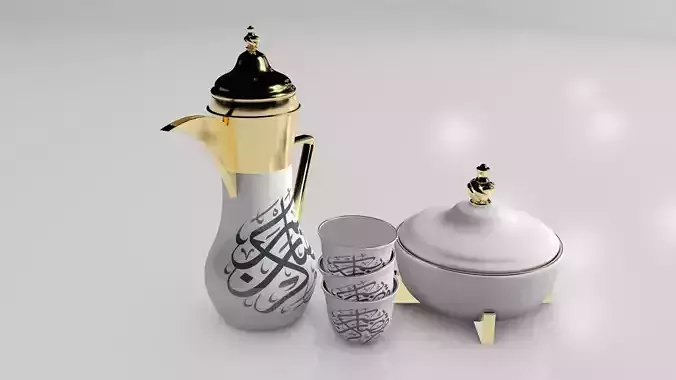 Dallah tray with gold cup and saucer