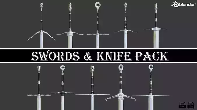 Swords and Knife Pack 16 Models Low-poly 3D model