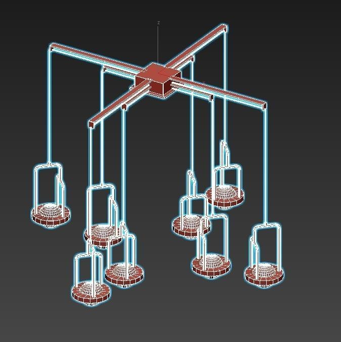 dighton-ch gold pendant light with glass shades 3D model_6