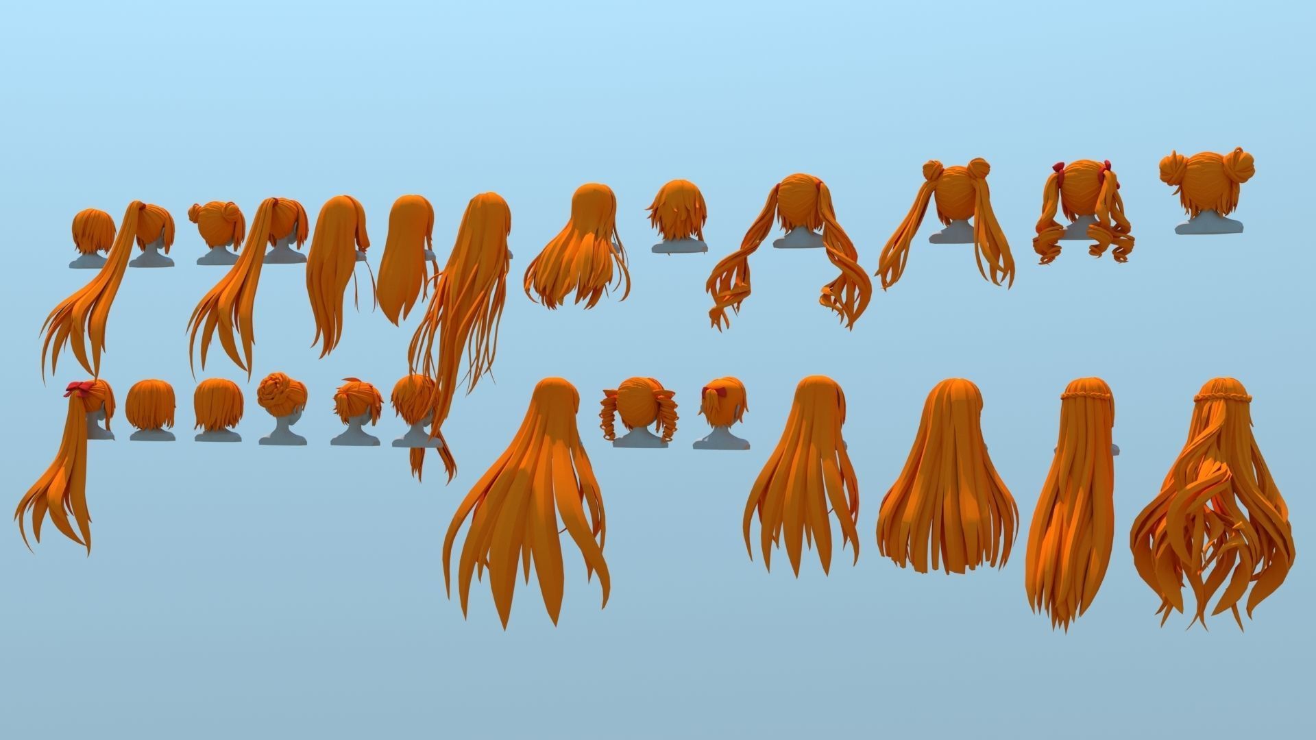 26 Anime Girl Hairs Collection 3D model_2
