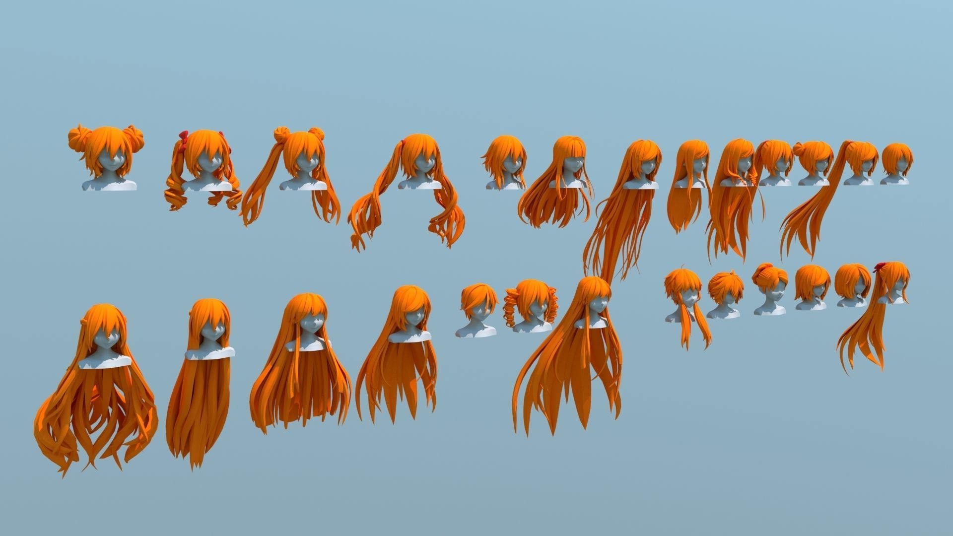26 Anime Girl Hairs Collection 3D model_1