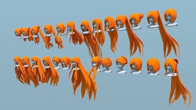 26 Anime Girl Hairs Collection 3D model