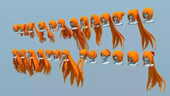 26 Anime Girl Hairs Collection 3D model