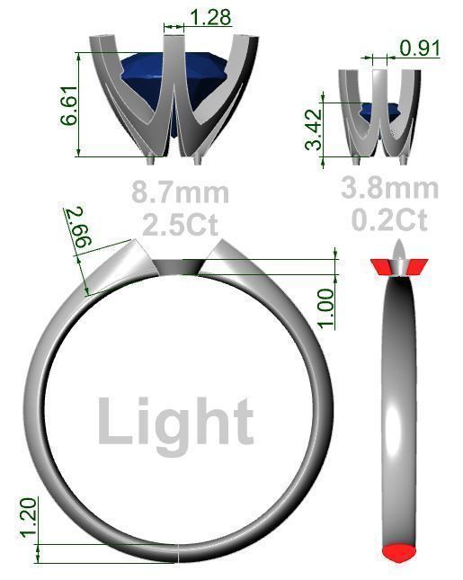 Solitaire diamond ring style II 3D print model_9