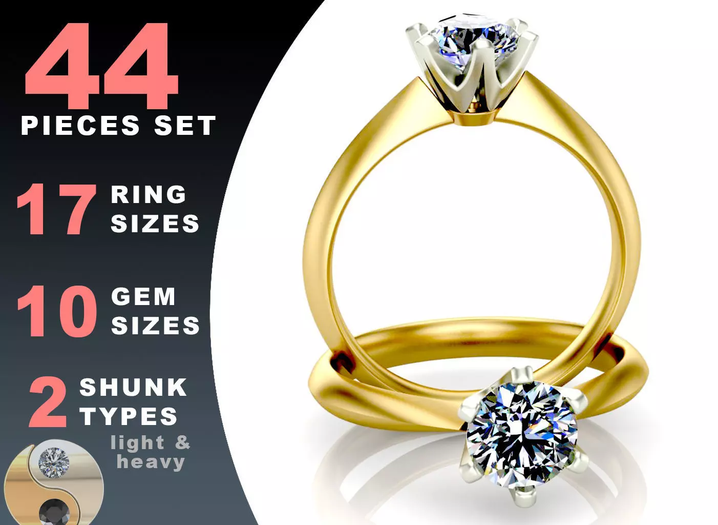 Solitaire diamond ring style II 3D print model_0