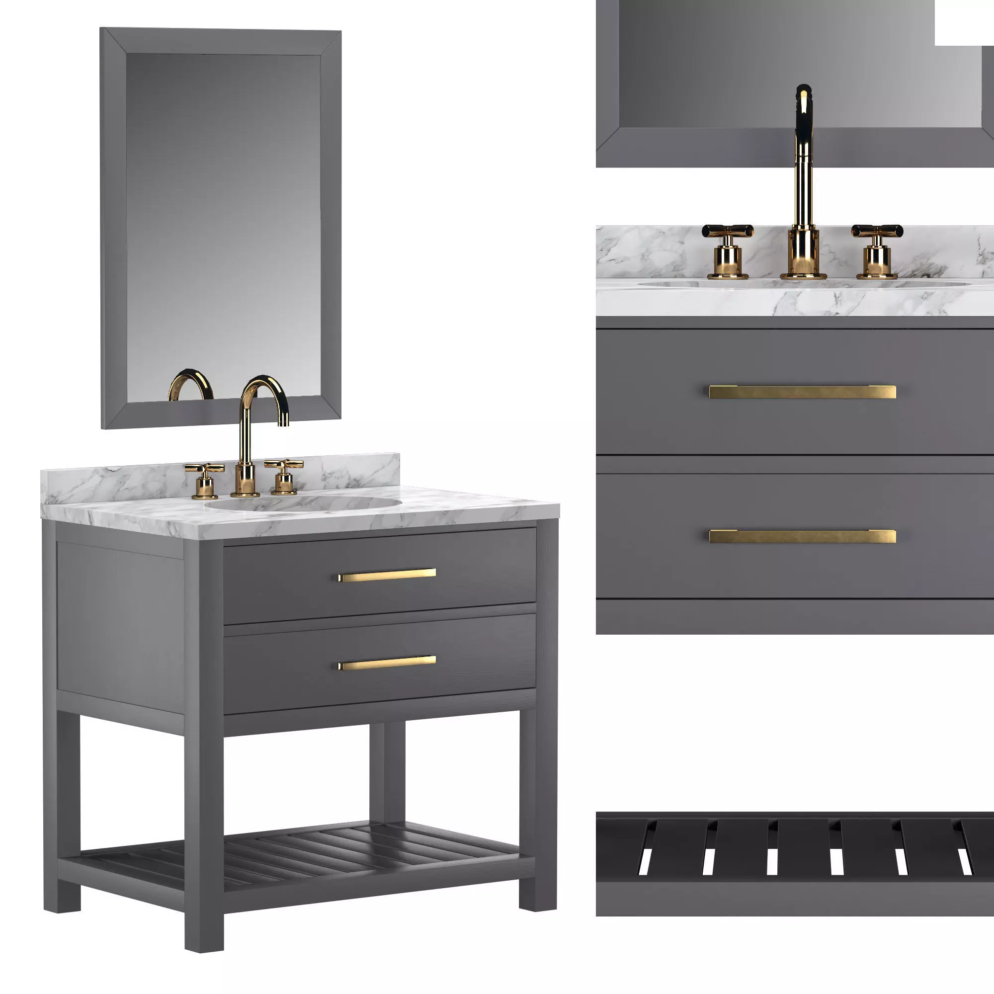 HUTTON 2 DRAWER SINGLE WASHSTAND 3D model_0