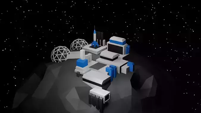 Moon Base - Low Poly Lunar Base