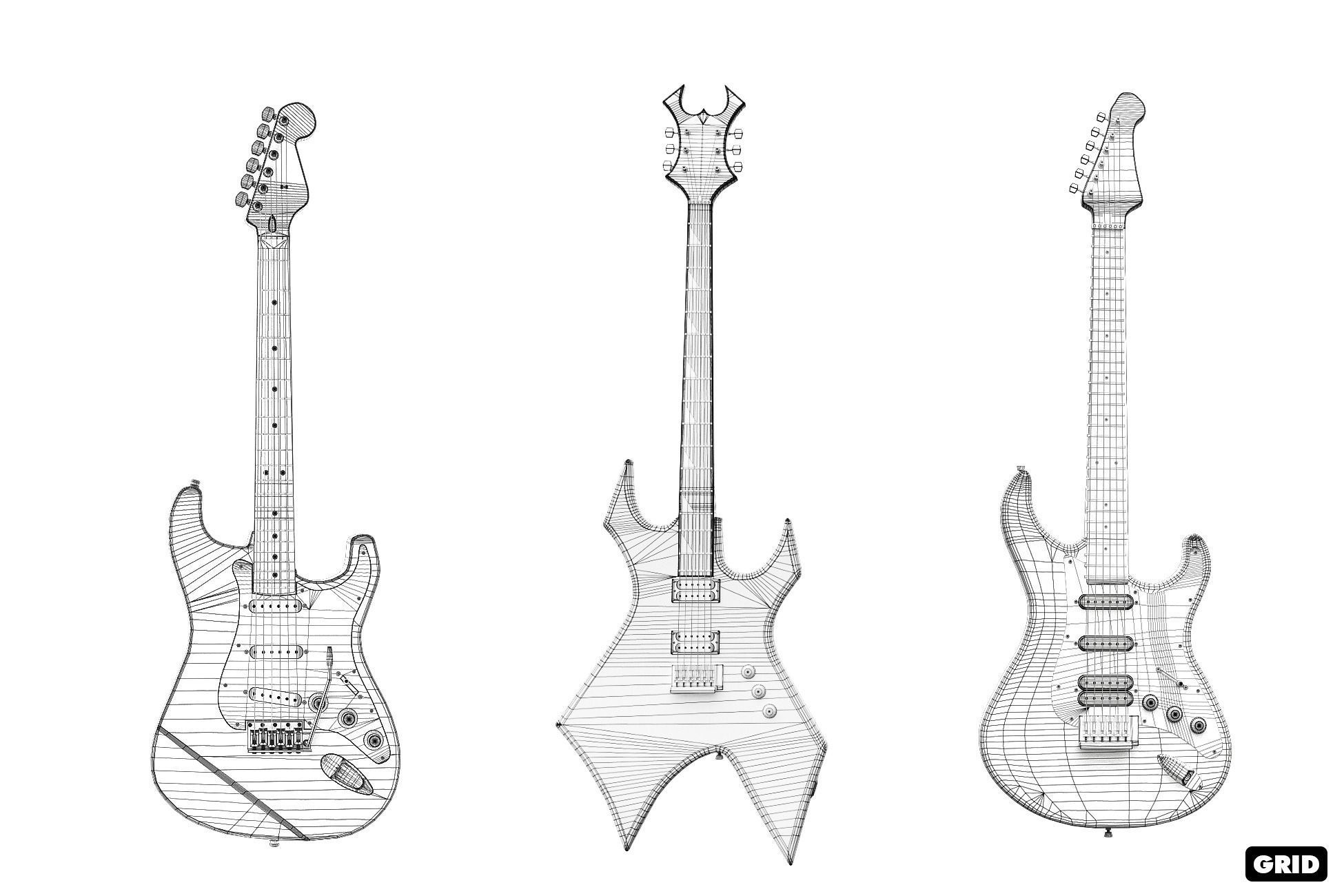 Colored Electric Guitar Low-poly 3D model_14