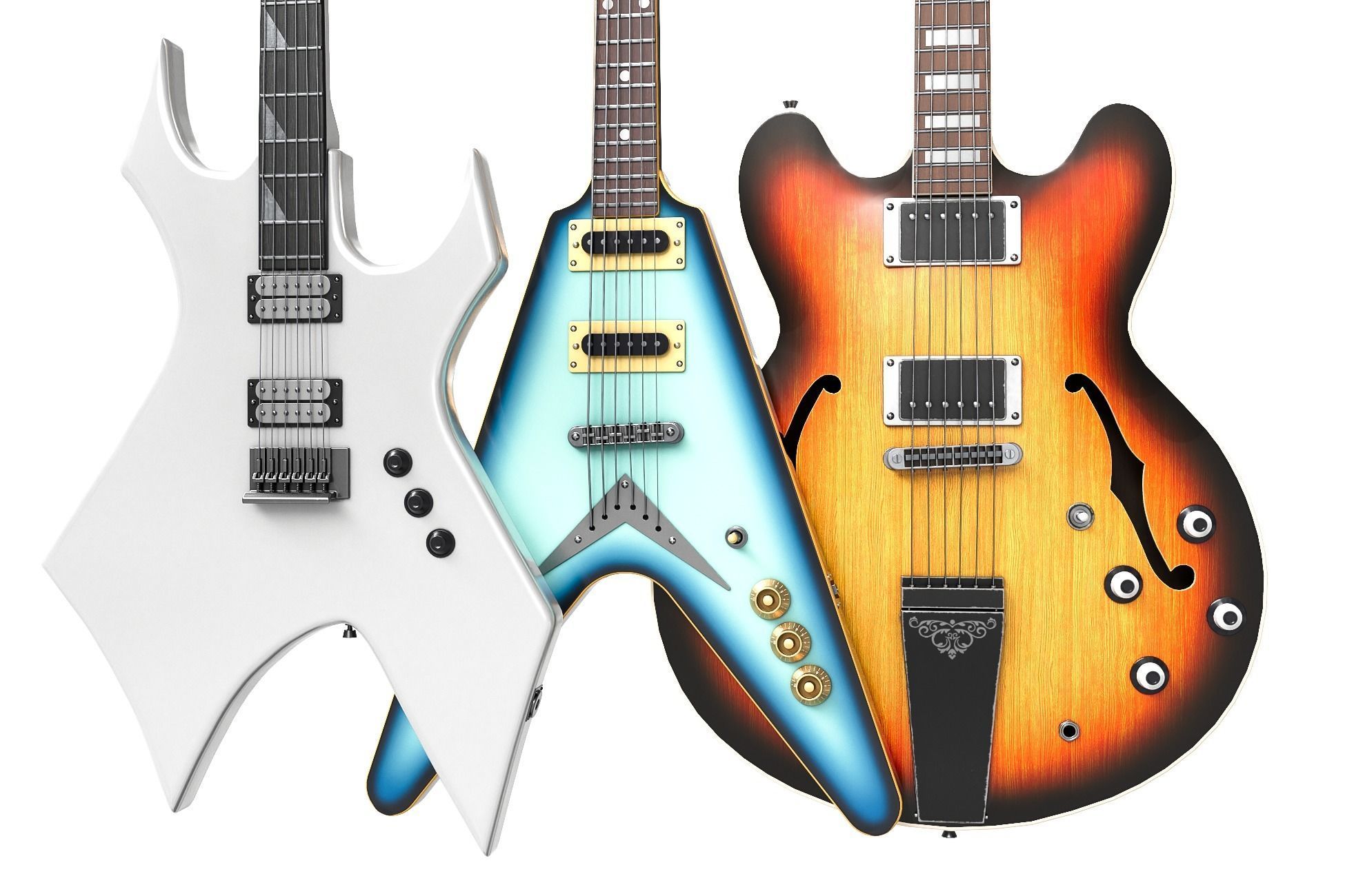 Colored Electric Guitar Low-poly 3D model_12