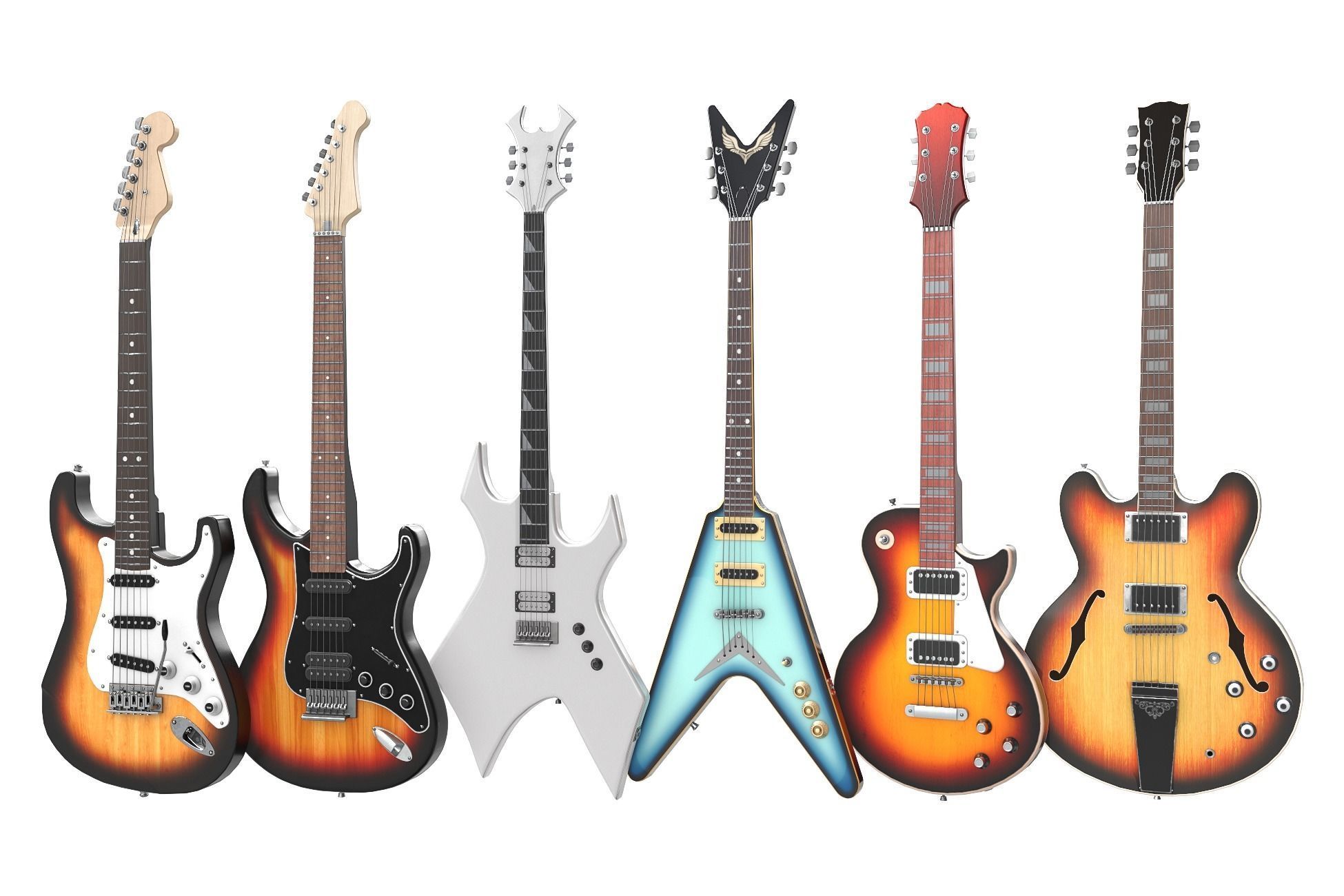 Colored Electric Guitar Low-poly 3D model_2