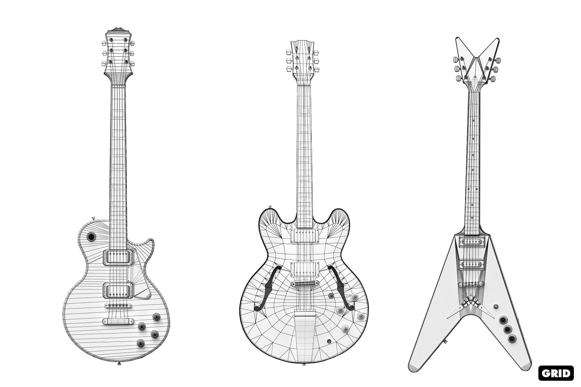 Colored Electric Guitar Low-poly 3D model_13