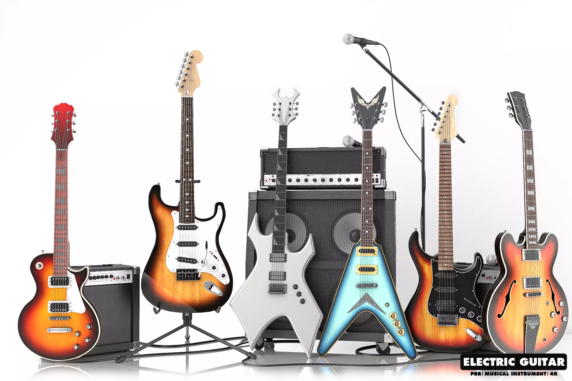 Colored Electric Guitar Low-poly 3D model_0