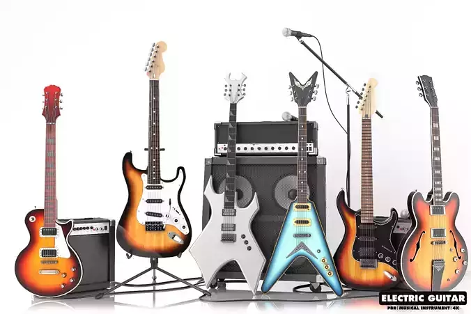 Colored Electric Guitar Low-poly 3D model