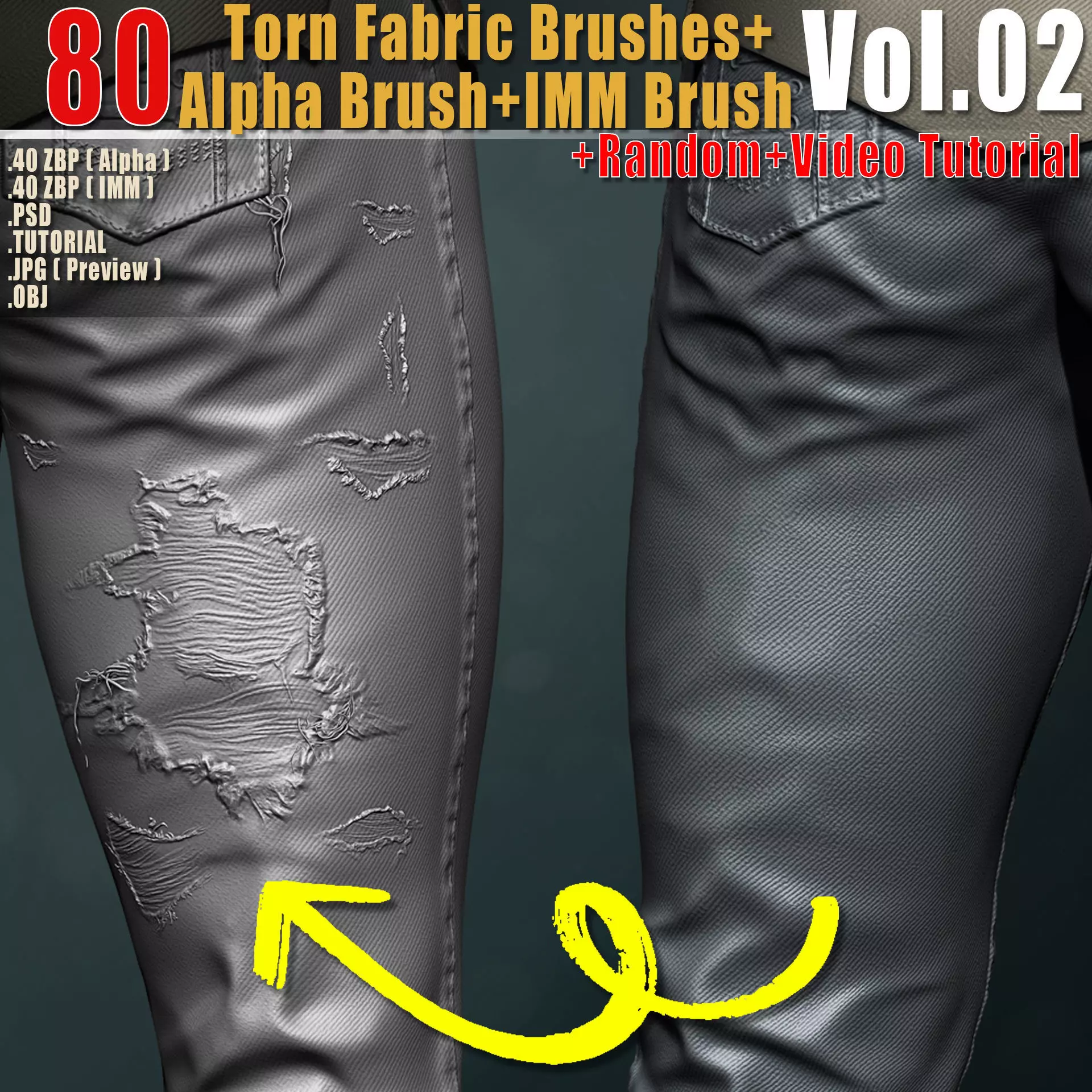 80 Torn Fabric Brushes Alpha IMM BrushVol02 3D model