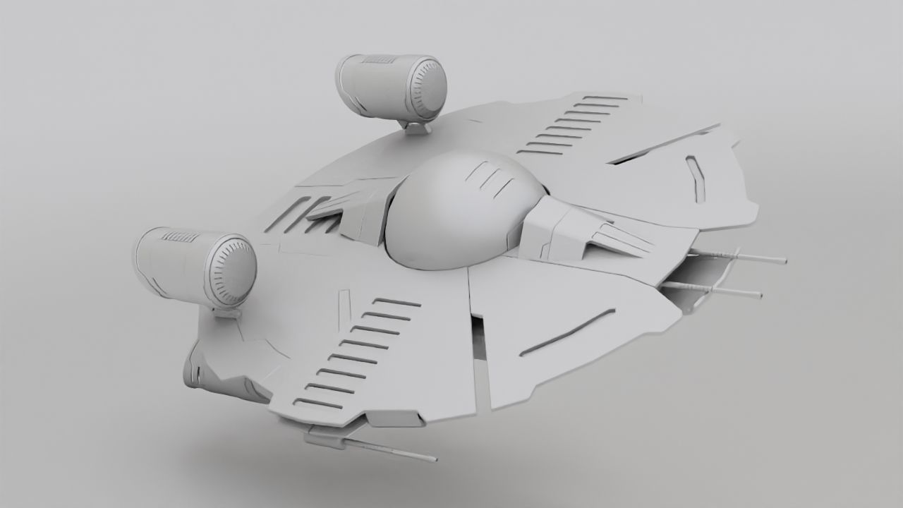 Starship futuristic spaceship flying in air 3D model_14