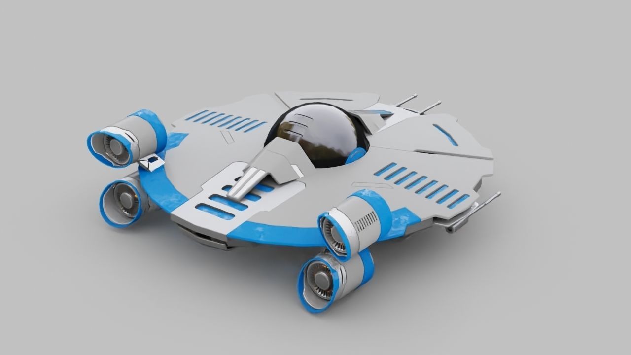 Starship futuristic spaceship flying in air 3D model_4