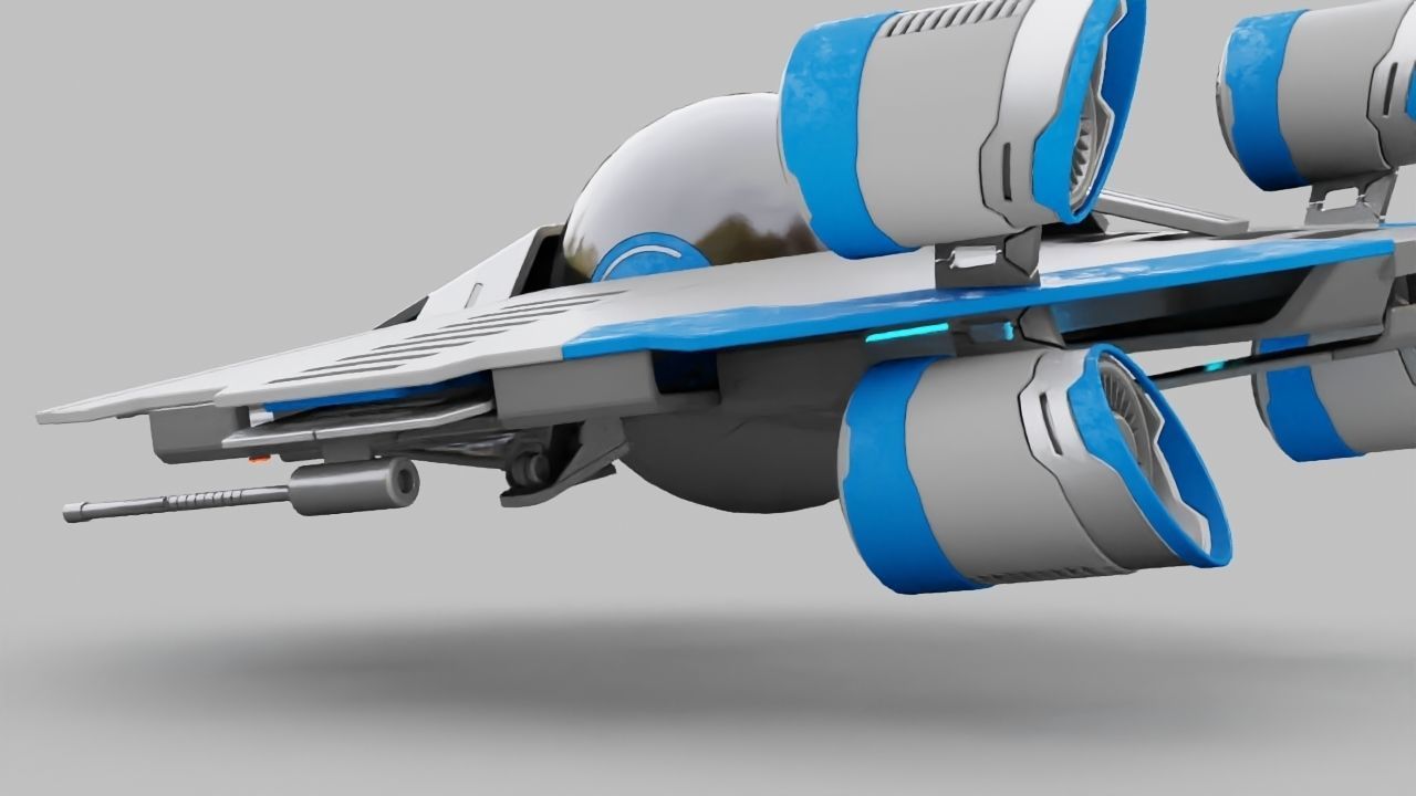 Starship futuristic spaceship flying in air 3D model_8