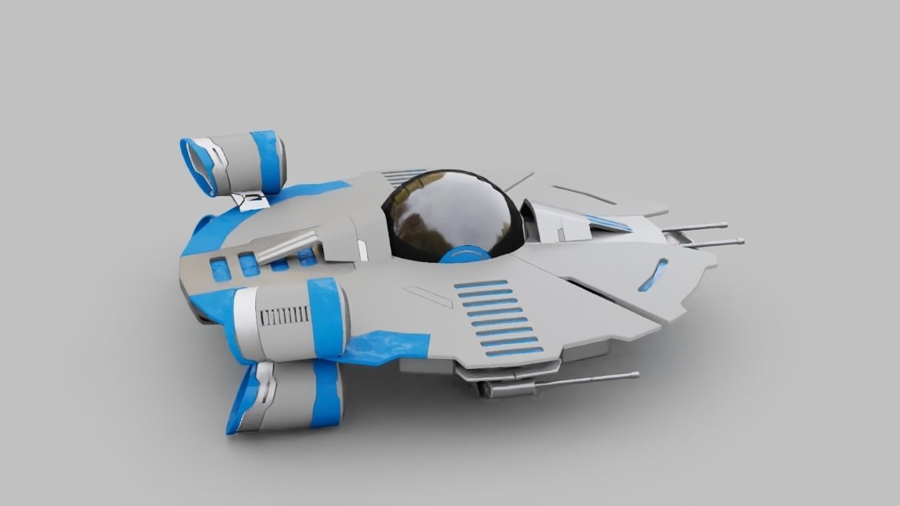 Starship futuristic spaceship flying in air 3D model_3