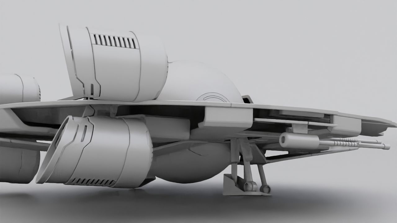 Starship futuristic spaceship flying in air 3D model_20