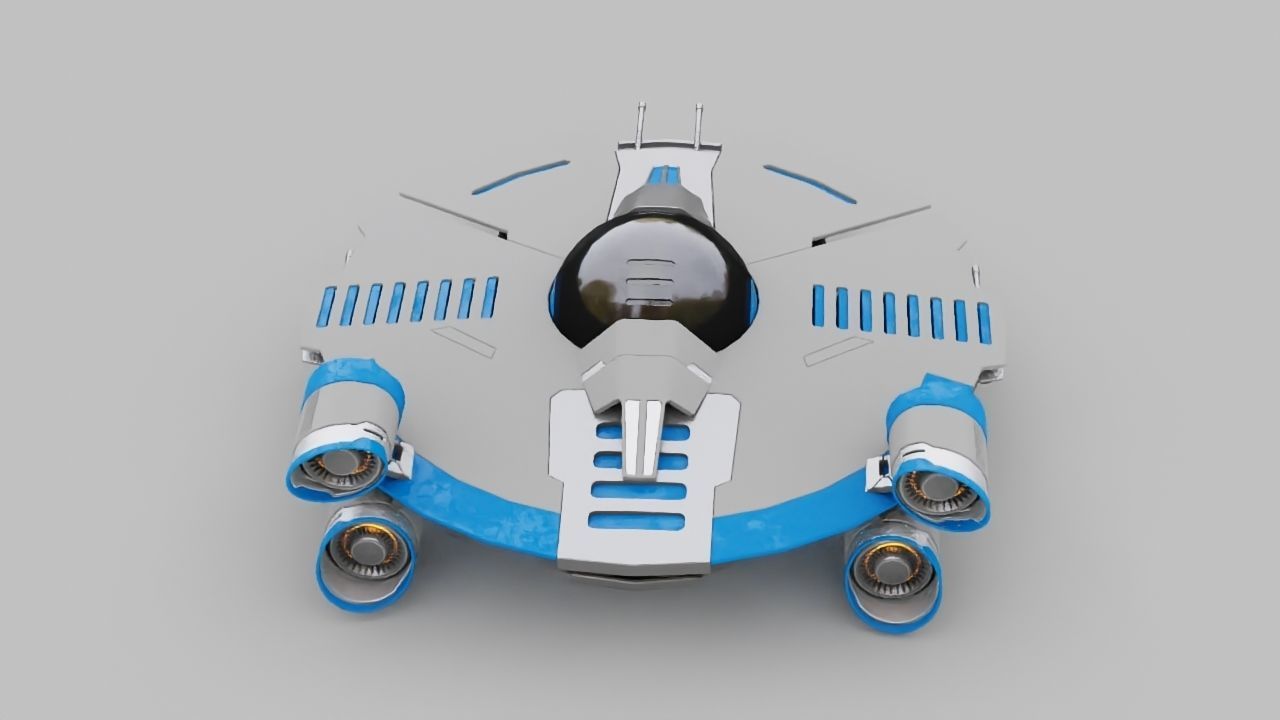 Starship futuristic spaceship flying in air 3D model_5