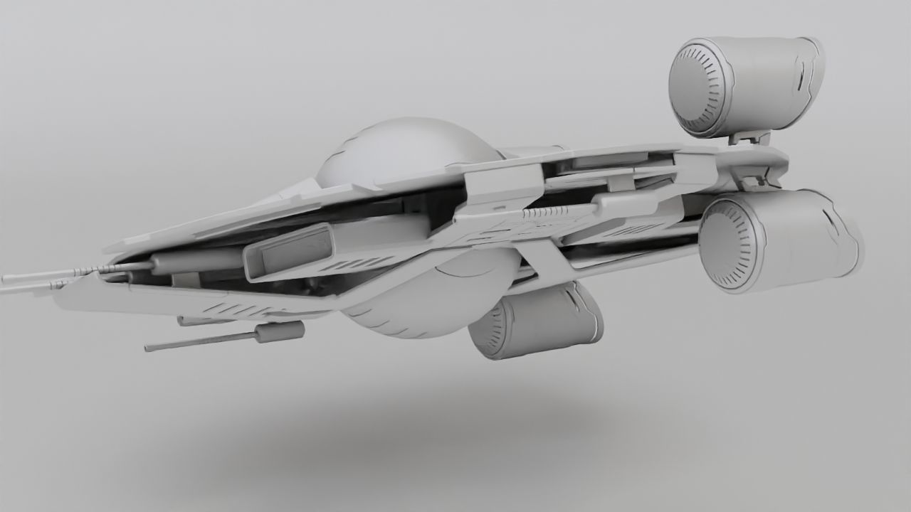 Starship futuristic spaceship flying in air 3D model_18