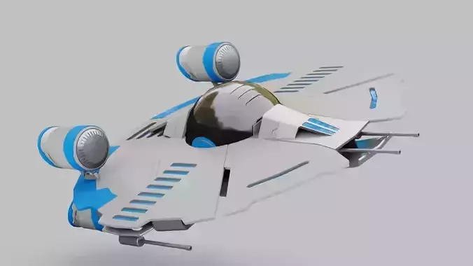 Starship futuristic spaceship flying in air 3D model