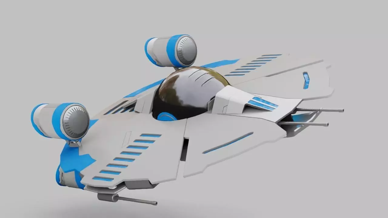 Starship futuristic spaceship flying in air 3D model_0