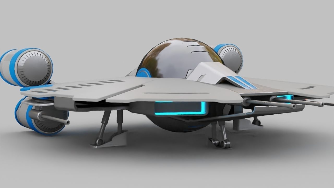 Starship futuristic spaceship flying in air 3D model_12
